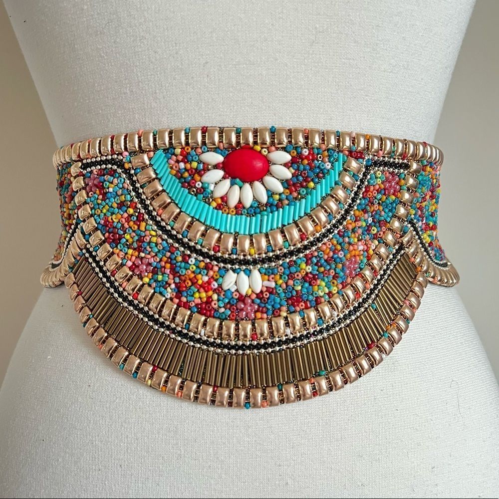 RAY GOLDEN Western Gypsy Boho Belt S/M 23-36” GOLD/MULTI - Picture 1 of 3